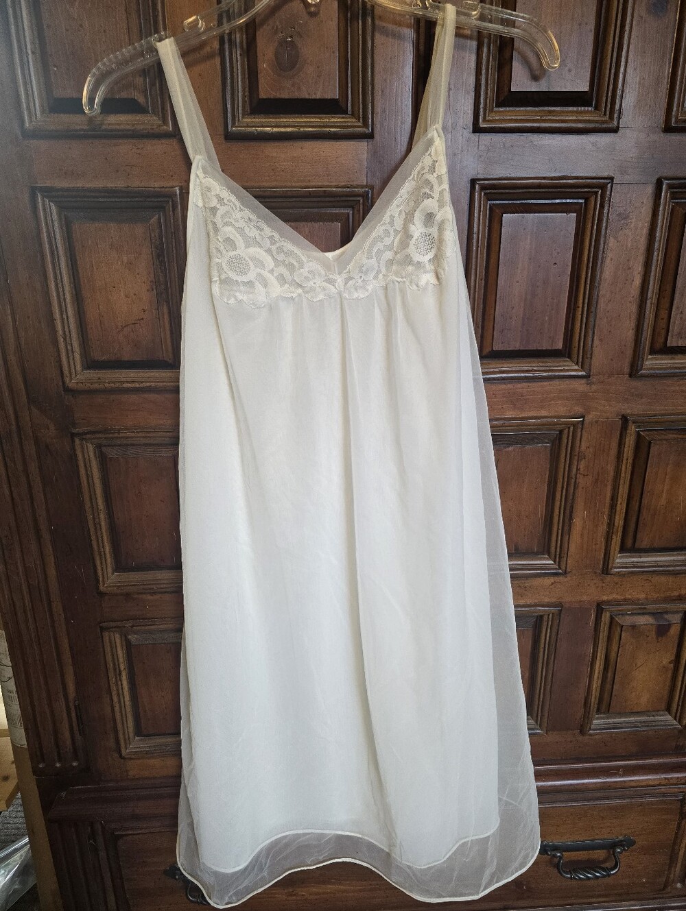 Vintage Kayser White Chiffon and Lace Nylon Short Nightgown Small